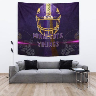 Minnesota Vikings American Football Team Tapestry Cool Purple Helmet Pink Neon Line Tapestry Wall Hanging 3
