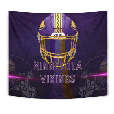 Minnesota Vikings American Football Team Tapestry Cool Purple Helmet Pink Neon Line Tapestry Wall Hanging