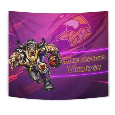 Minnesota Vikings American Football Team Tapestry Giant Viking Holding Rugby Running Pink Purple Tapestry Wall Hanging