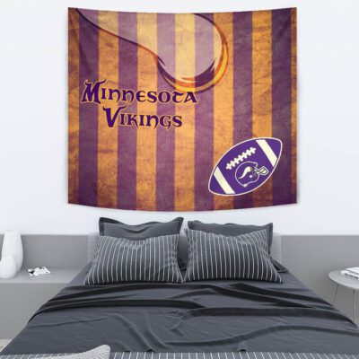 Minnesota Vikings American Football Team Tapestry Rugby Ball On Flag With Viking Horn Adrian Peterson Tapestry Wall Hanging 2