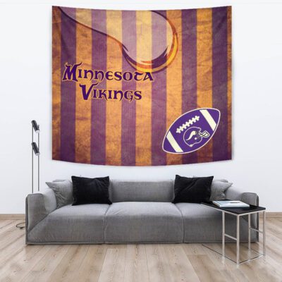 Minnesota Vikings American Football Team Tapestry Rugby Ball On Flag With Viking Horn Adrian Peterson Tapestry Wall Hanging 3