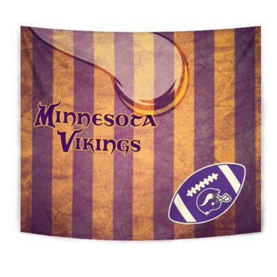 Minnesota Vikings American Football Team Tapestry Rugby Ball On Flag With Viking Horn Adrian Peterson Tapestry Wall Hanging