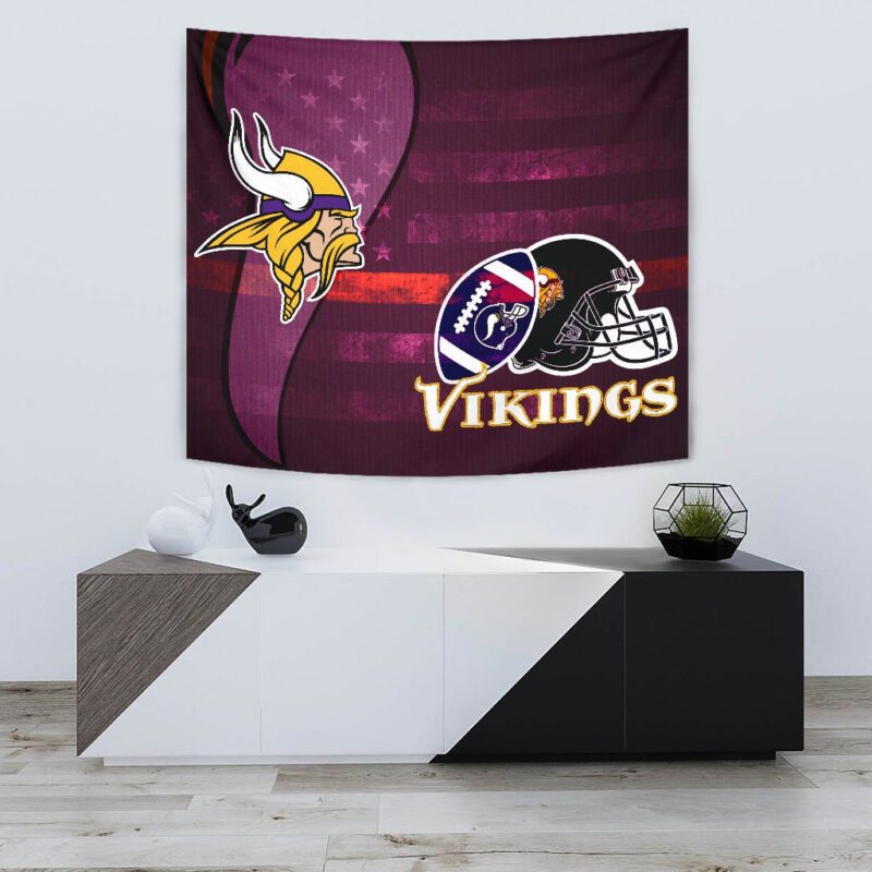 Minnesota Vikings American Football Team Tapestry Viking Head Rugby Ball And Black Helmet Symbol Tapestry Wall Hanging 1