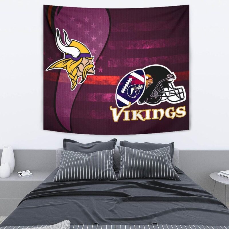 Minnesota Vikings American Football Team Tapestry Viking Head Rugby Ball And Black Helmet Symbol Tapestry Wall Hanging 2