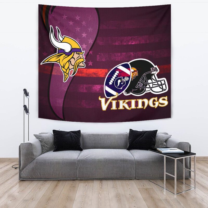 Minnesota Vikings American Football Team Tapestry Viking Head Rugby Ball And Black Helmet Symbol Tapestry Wall Hanging 3