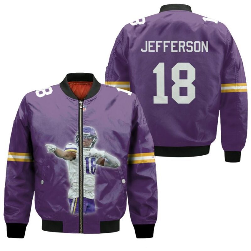 Minnesota Vikings Justin Jefferson 18 NFL Legendary Captain Purple Gift For Vikings Fans Bomber Jacket BJ00013