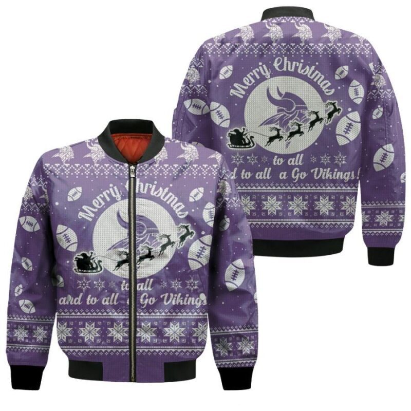 Minnesota Vikings To All And To All A Go Vikings Ugly Christmas Festive Gift For Minnesota Vikings Fans Bomber Jacket BJ01058