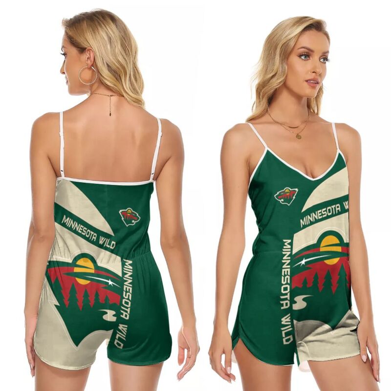 Minnesota Wild NHL Ice Hockey Team Logo Camouflage Gift For Minnesota Wild Fans Ice Hockey Lovers 2 V-neck Romper Jumpsuit RJ01516