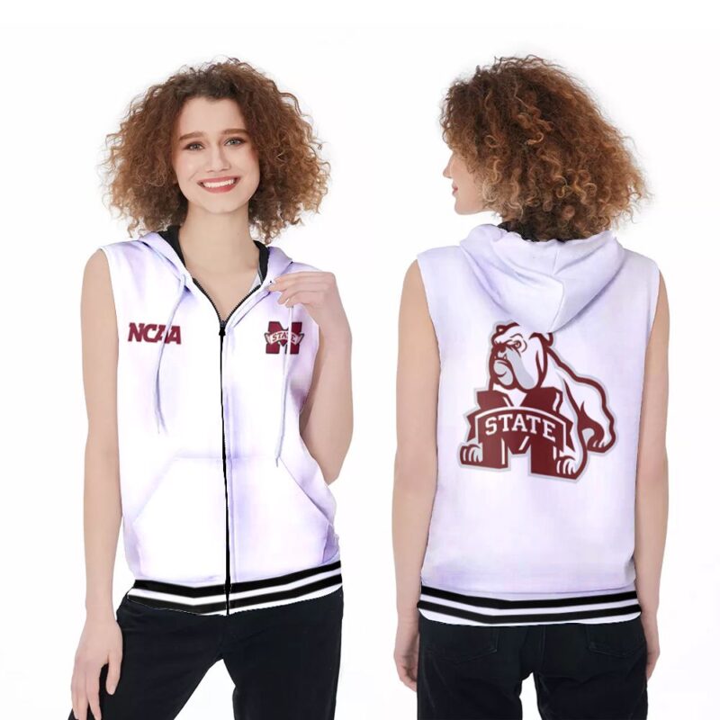 Mississippi State Bulldogs Ncaa Classic White With Mascot Logo Gift For Mississippi State Bulldogs Fans Zip Sleeveless Hoodie ZSH0519