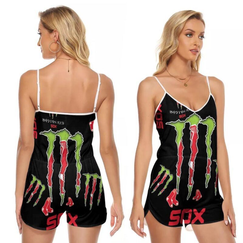 Monster Energy Boston Red Sox MLB Baseball Team Logo Gift For Red Sox Fans V-neck Romper Jumpsuit RJ00769