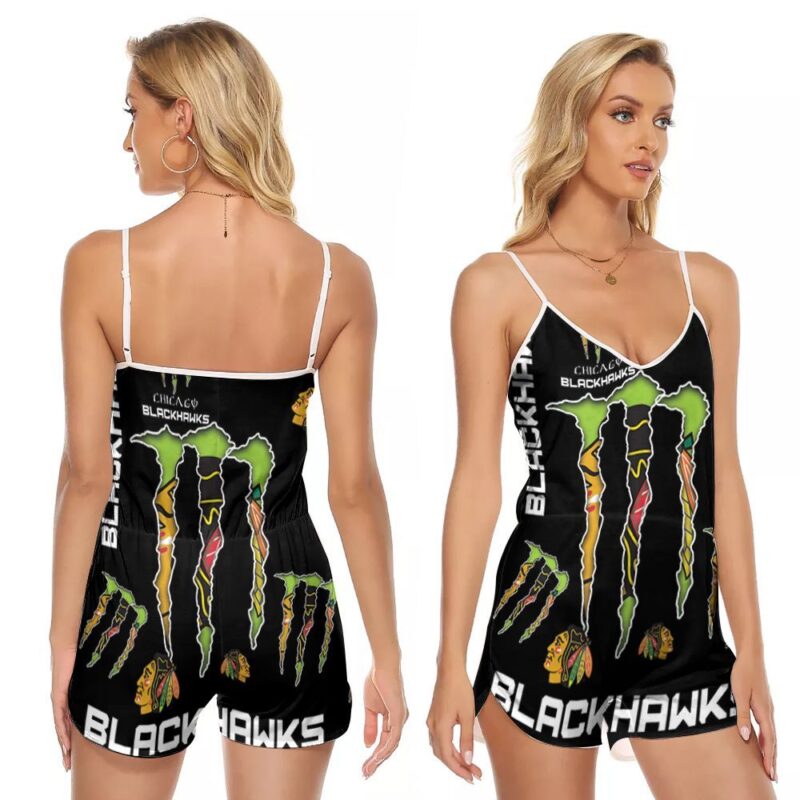 Monster Energy Chicago Blackhawks NHL Ice hockey Team Logo Gift For Blackhawks Fans V-neck Romper Jumpsuit RJ01243