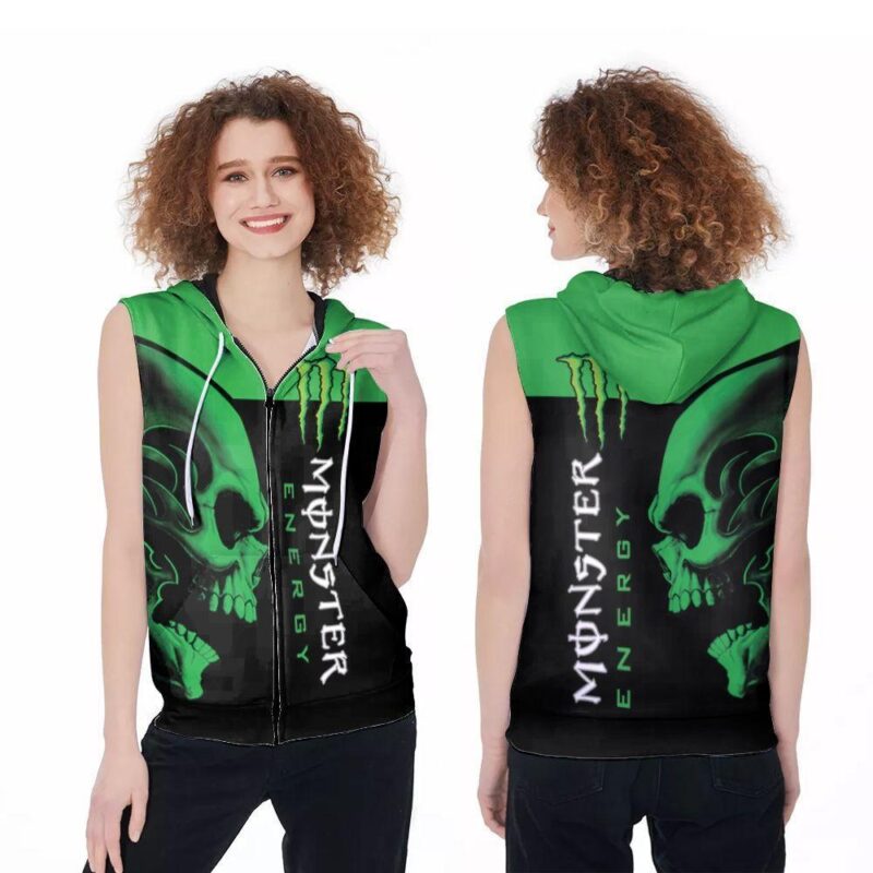 Monster Energy Drink Logo With Skull 3D Zip Sleeveless Hoodie ZSH1686