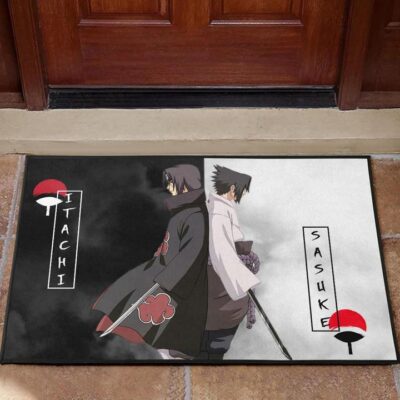 Naruto Anime Door Mat - Itachi And Susuke Uchiha Clan Back To Back Door Mat Welcome Mat