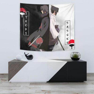 Naruto Anime Tapestry - Itachi And Susuke Uchiha Clan Back To Back Tapestry Wall Hanging