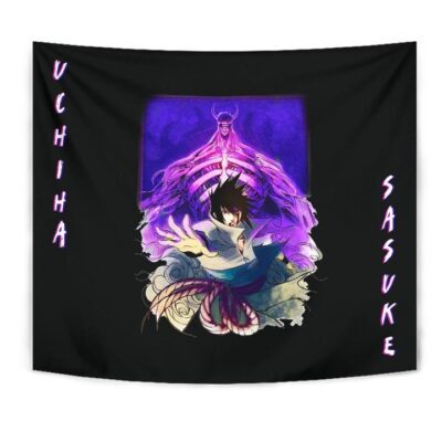 Naruto Anime Tapestry - Uchiha Sasuke Shraingan Power Purple Susano Tapestry Wall Hanging