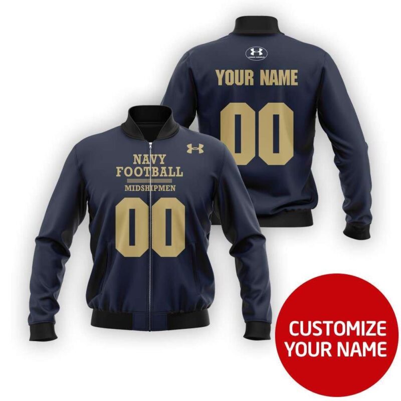 Navy Midshipmen Ncaa Football Team Blue Personalized Number Name Jersey Style Gift For Midshipmen Fans Bomber Jacket BJ03607