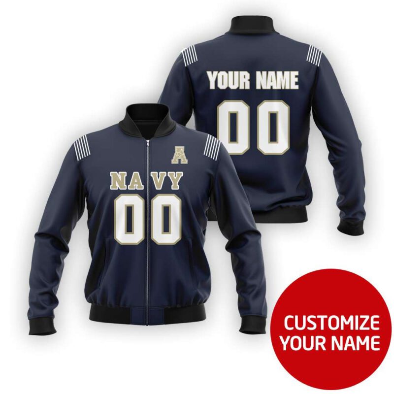 Navy Midshipmen Ncaa Sport Team Blue Personalized Number Name Gift For Midshipmen Fans Bomber Jacket BJ03769