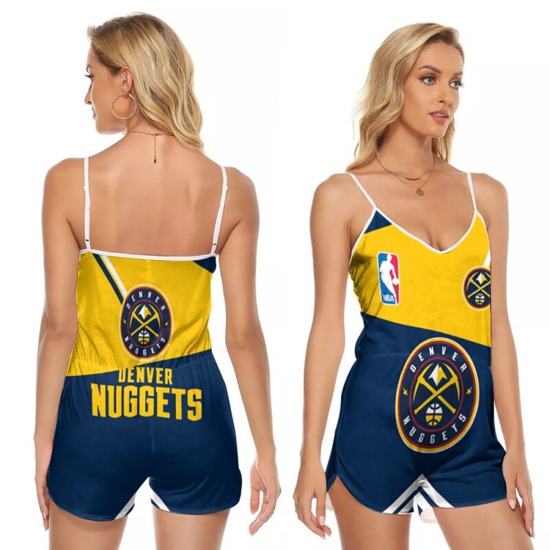 Nba Denver Nuggets Logo Pattern 3D Designed For Denver Nuggets Fans Denver Nuggets Lovers V-neck Romper Jumpsuit RJ00557