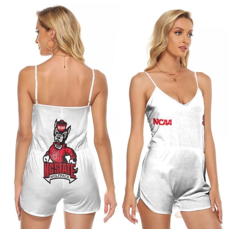 Nc State Wolfpack Ncaa Classic White With Mascot Logo Gift For Nc State Wolfpack Fans V-neck Romper Jumpsuit RJ01202