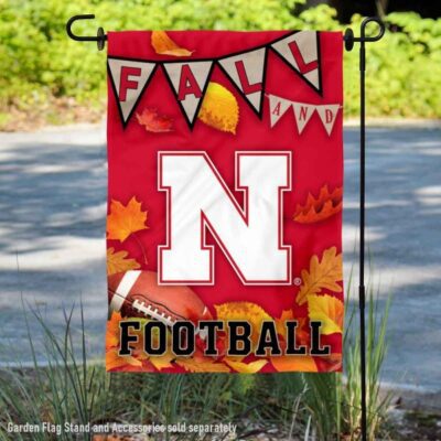 Nebraska Cornhuskers Fall Football Autumn Leaves Decorative Garden Flag GF00619