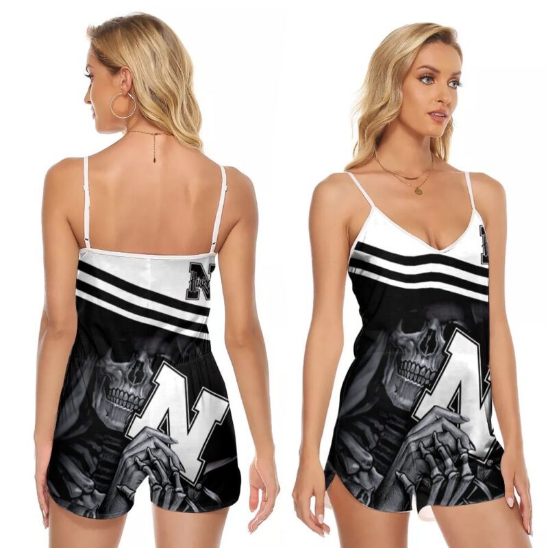 Nebraska Cornhuskers football Team Logo Death Skull Gift For Cornhuskers Fans V-neck Romper Jumpsuit RJ01266