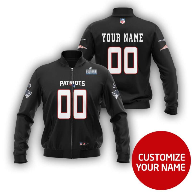 New England Patriots #00 Personalized Black Jersey Style Gift With Custom Number Name For Patriots Fans Bomber Jacket BJ03585