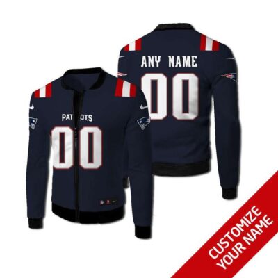New England Patriots #00 Personalized Blue Jersey Style Gift With Custom Number Name For Patriots Fans Fleece Bomber Jacket