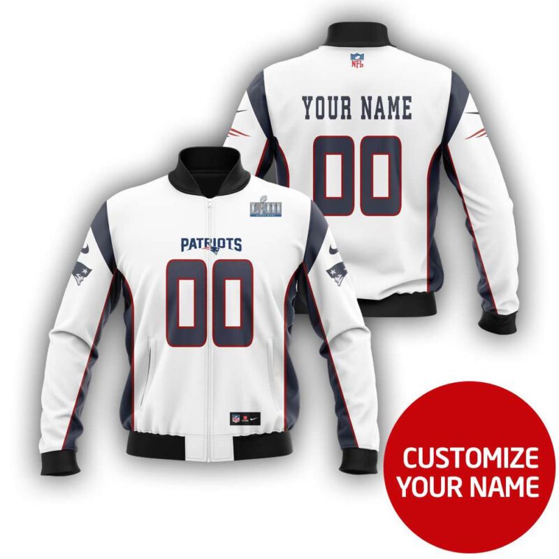 New England Patriots #00 Personalized White Jersey Style Gift With Custom Number Name For Patriots Fans Bomber Jacket BJ03835