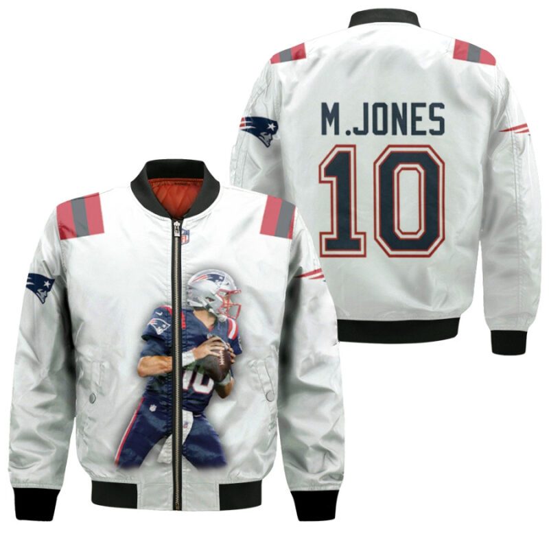 New England Patriots Mac Jones 10 NFL Legendary Leader White Gift For Patriots Fans Bomber Jacket BJ00400