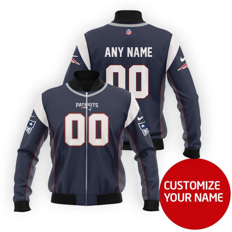 New England Patriots Super Bowl Champions Jersey Style Custom Number Name Blue Gift For Football And Patriots Fans Bomber Jacket BJ03750