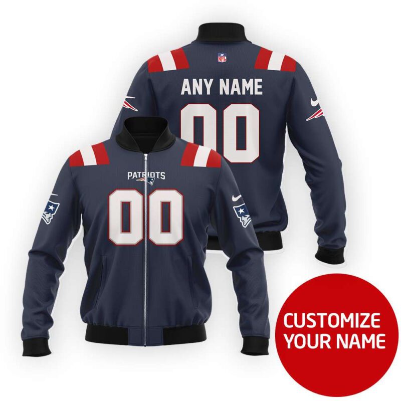 New England Patriots Super Bowl Champions Jersey Style Personalized Number Name Blue Gift For Patriots Fans Bomber Jacket BJ03815