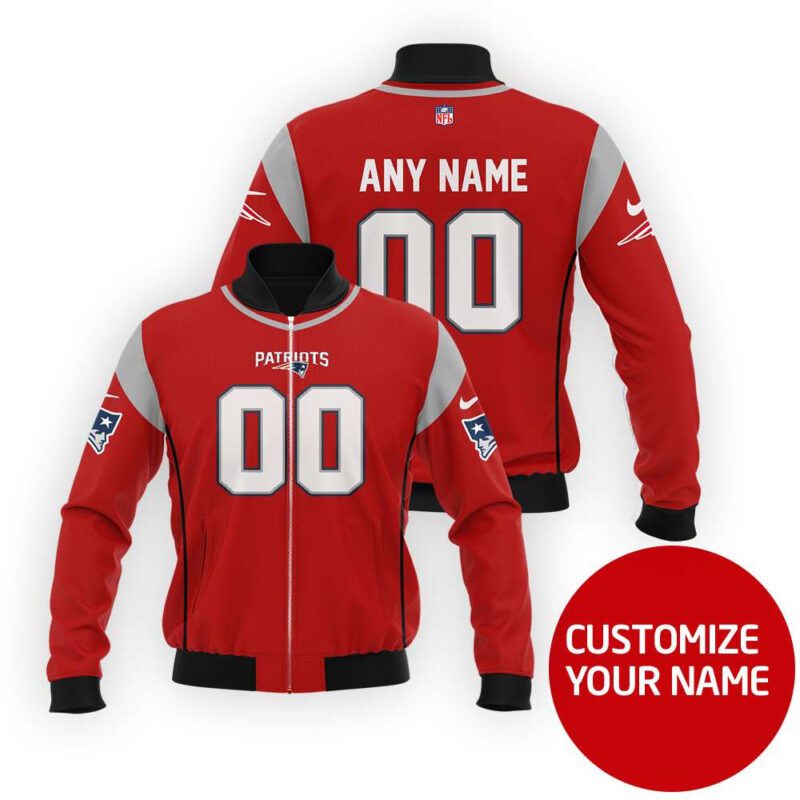 New England Patriots Super Bowl Champions Jersey Style Personalized Number Name Red Gift For Patriots Fans Bomber Jacket BJ03748