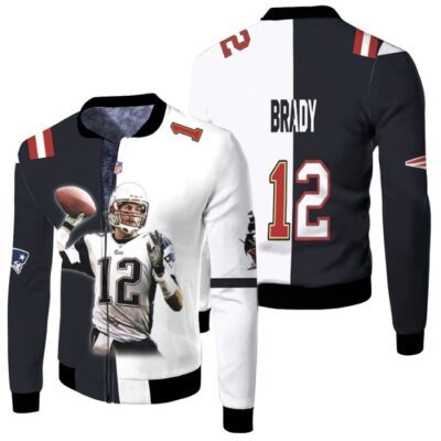 New England Patriots Tampa Bay Buccaneers Tom Brady 12 Super Bowl Liii Gift For Patriots Fans Buccaneers Fans Fleece Bomber Jacket