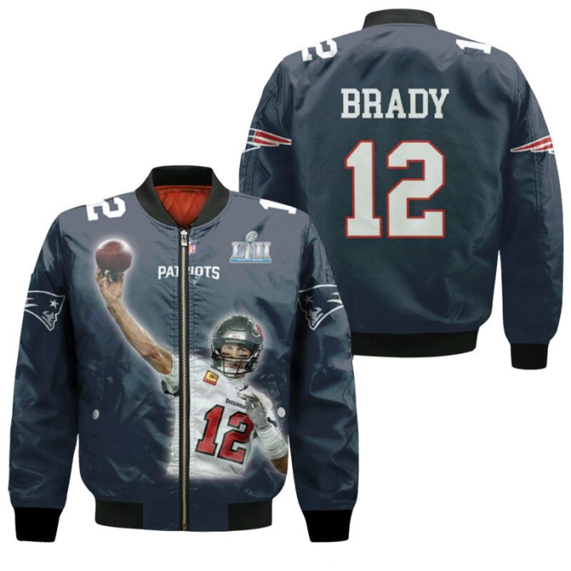 New England Patriots Tom Brady 12 NFL Great Player Navy Gift For Patriots Fans Bomber Jacket BJ00492