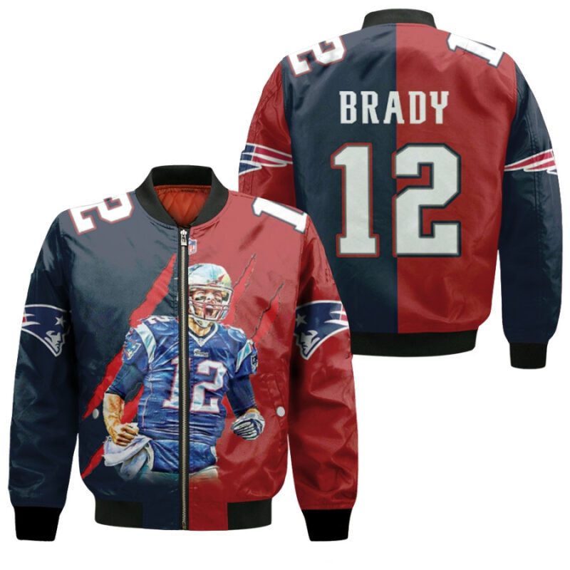 New England Patriots Tom Brady 12 NFL Legendary Captain Navy Red Gift For Patriots Fans Bomber Jacket BJ00485