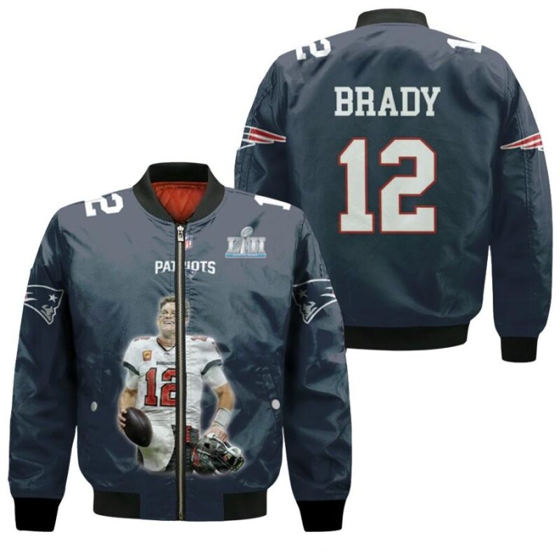 New England Patriots Tom Brady 12 NFL Superbowl Champions Navy Gift For Patriots Fans Bomber Jacket BJ00484