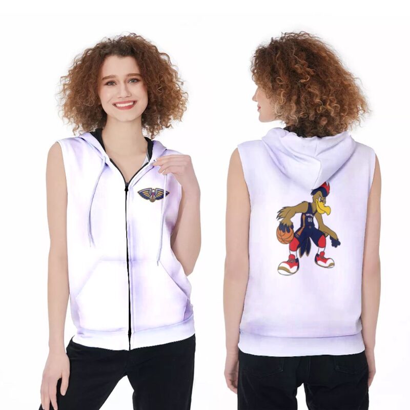 New Orleans Pelicans Basketball Classic Mascot Logo Gift For Pelicans Fans White Zip Sleeveless Hoodie ZSH1512