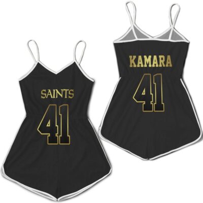 New Orleans Saints 41 Alvin Kamara Black Golden Edition Jersey Inspired Style Romper RJ04664