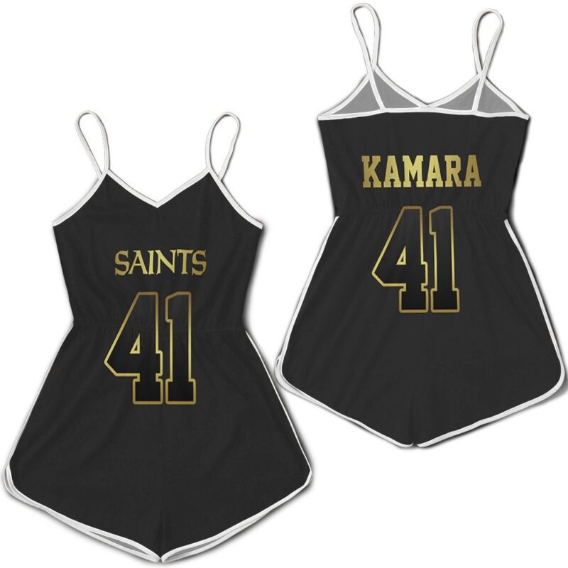 New Orleans Saints 41 Alvin Kamara Black Golden Edition Jersey Inspired Style Romper RJ04664