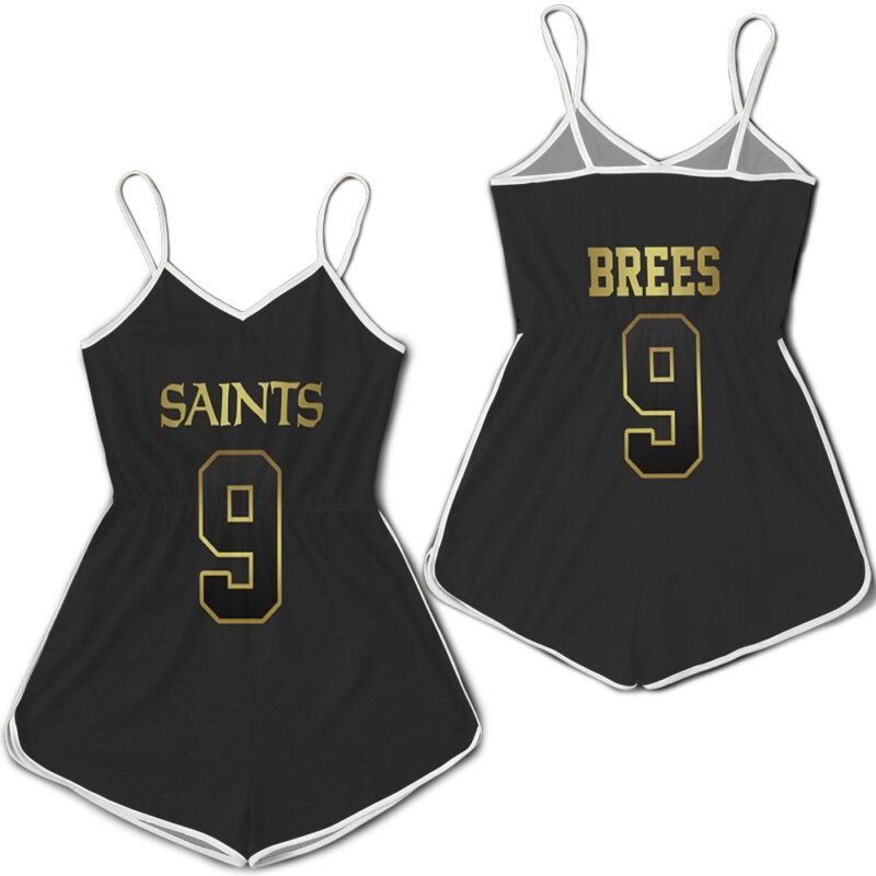 New Orleans Saints 9 Drew Brees Black Golden Edition Jersey Inspired Romper RJ04806