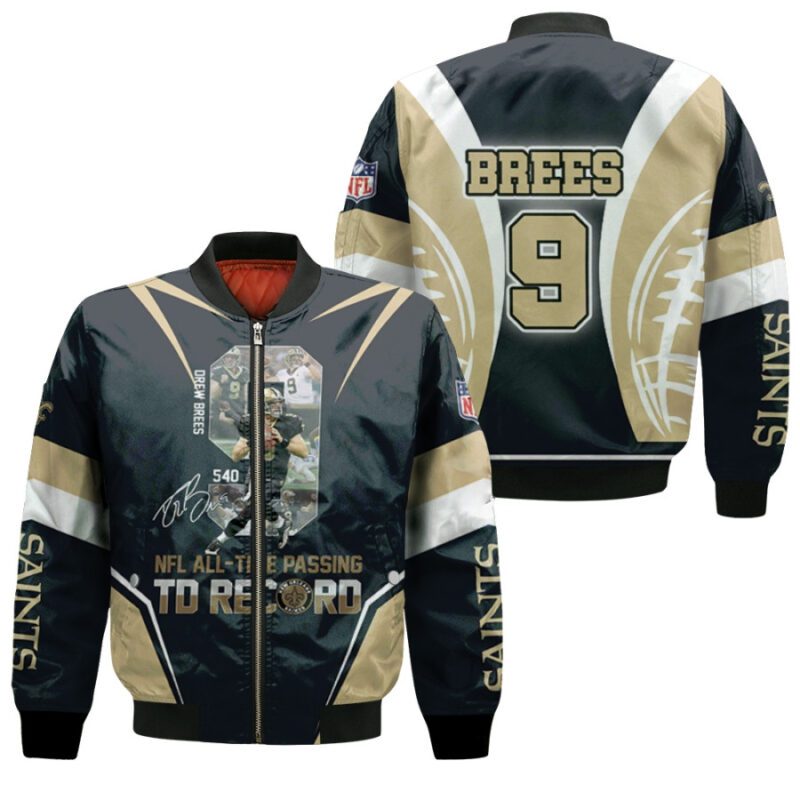 New Orleans Saints Drew Brees Touchdowns NFL All Time Passing Td Record Signed Gift For Saints Fans Bomber Jacket BJ00981