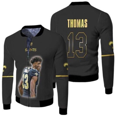 New Orleans Saints Michael Thomas 13 NFL Great Player Black Gift For Saints Fans Fleece Bomber Jacket