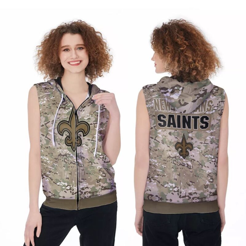 New Orleans Saints NFL American Football Team Logo Camouflage Color 3D Designed Allover Gift For Saints Fans Zip Sleeveless Hoodie ZSH1516