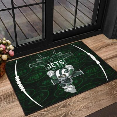New York American Football Jets Football Rush Artwork Jumping Dark Green Door Mat Welcome Mat 1