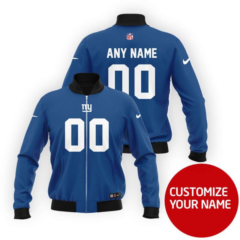 New York Giants #00 Personalized Blue Jersey Style Gift With Custom Number Name For Giants Fans Bomber Jacket BJ03960