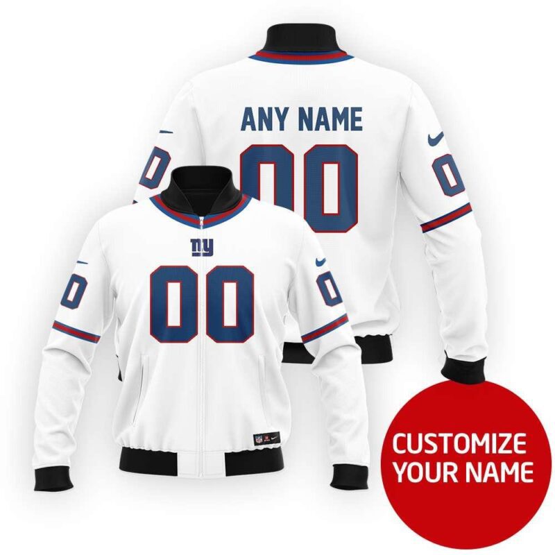 New York Giants #00 Personalized White Jersey Style Gift With Custom Number Name For Giants Fans Bomber Jacket BJ03905