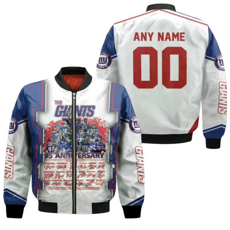 New York Giants 95th Anniversary 1925 2020 Thank You For The Memories 3D Allover Gift With Custom Number Name For Giants Fans Bomber Jacket BJ00100