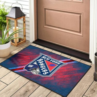 New York Giants American Football Team Door Mat NY Rangers Helmet Blue Red Background Door Mat Welcome Mat 2