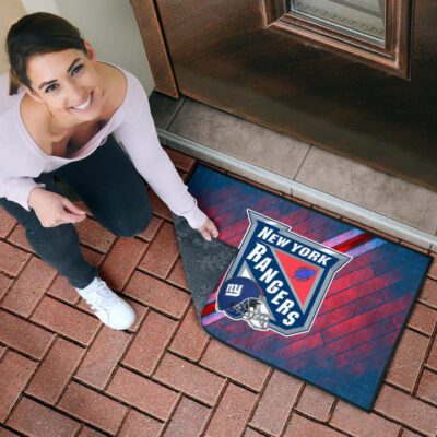 New York Giants American Football Team Door Mat NY Rangers Helmet Blue Red Background Door Mat Welcome Mat 4