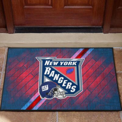 New York Giants American Football Team Door Mat NY Rangers Helmet Blue Red Background Door Mat Welcome Mat